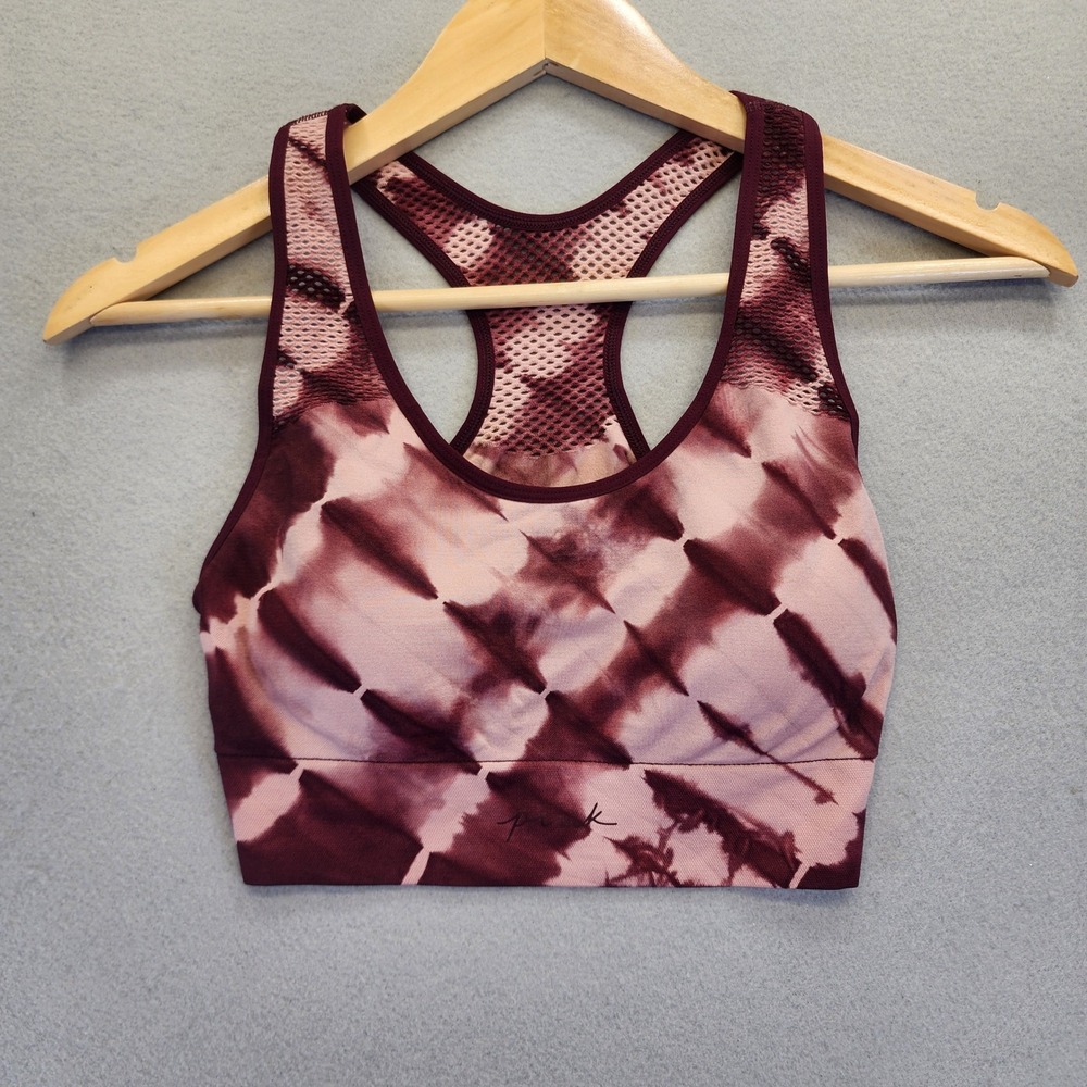 PINK Active Victoria's Secret Seamless Tie Dye Sports Bra Burgundy Mesh Med NWT